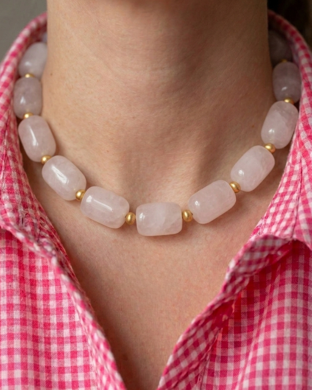 Collar Cuarzo Rosa Blocks Silver