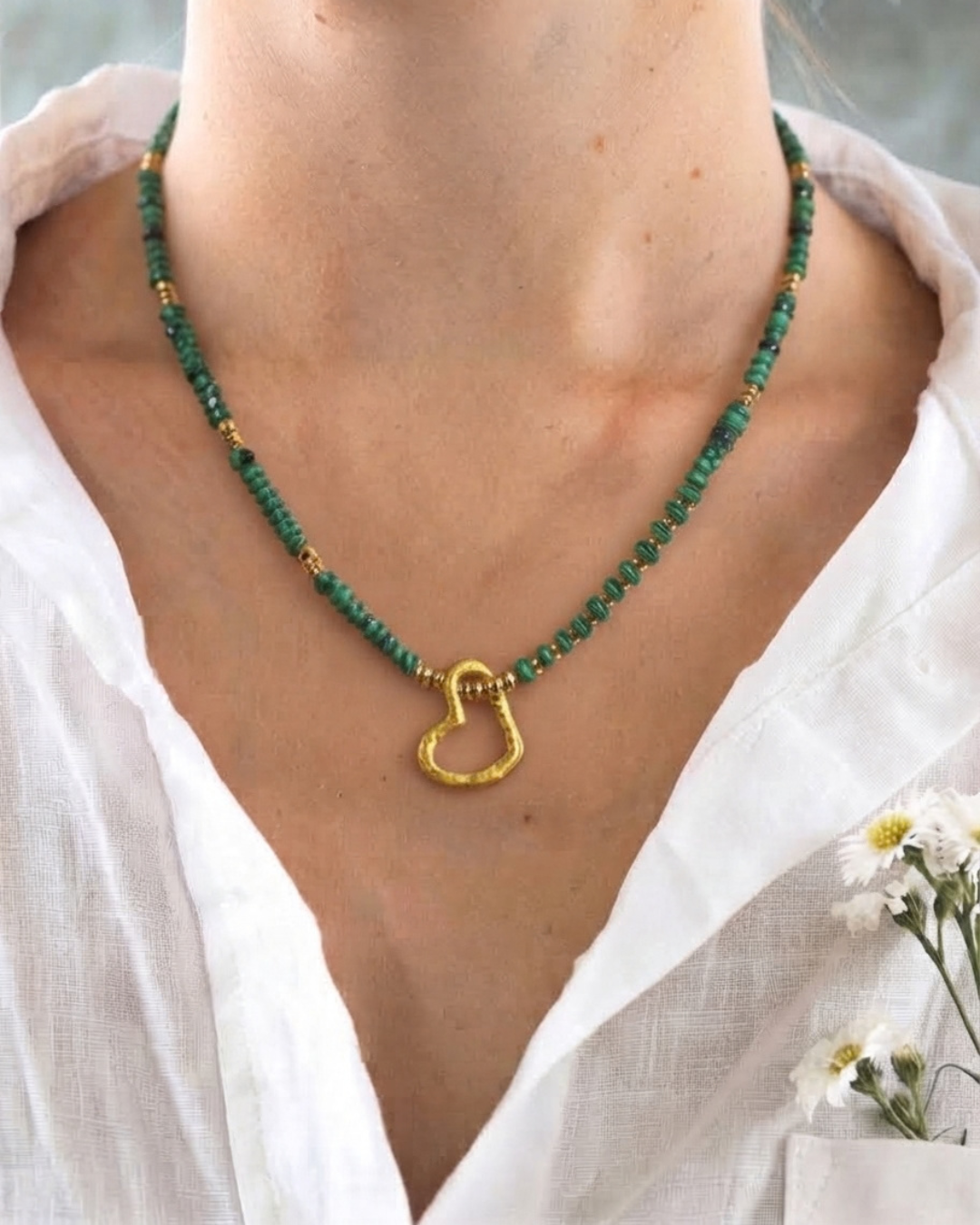 Collar Malaquita + Dije Infiniti Heart